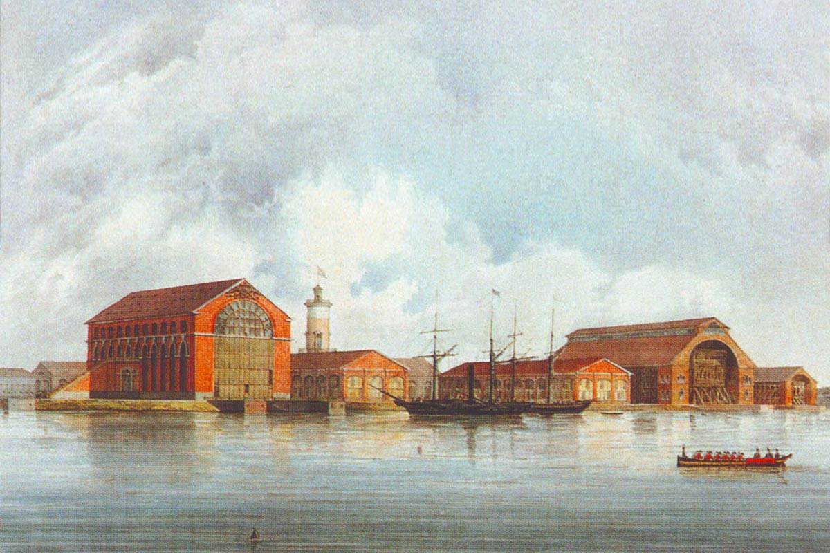 Пароходный завод. А.С. Кудинов, акварель, 1858 год