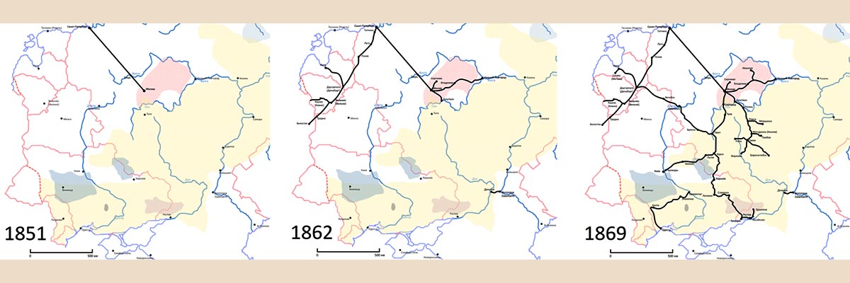Карты строительства железных дорог в Российской Империи в середине XIX века